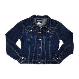 Judy Blue Denim Jacket Womens Small Cropped Dark Wash Made in USA Style 701...
